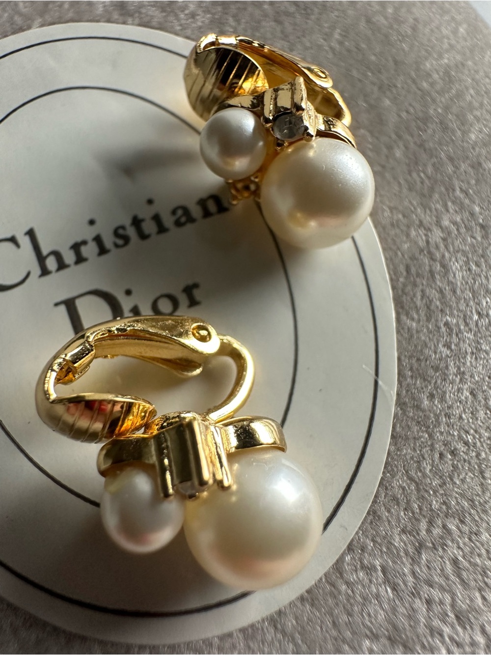 Vintage Christian Dior Faux Pearl Rhinestone Necklace & Clip-On Earrings Set - Picture 7 of 16